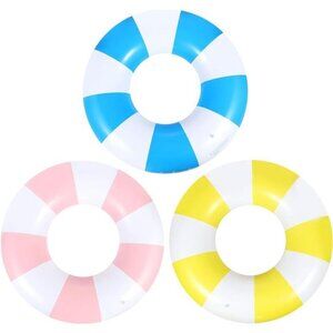 3 PCS 39.4 Inch Jumbo Swimming Ring with Fun Prints Striped Pool Floats Pool